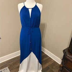 London Style Royal Blue and White High Low Dress